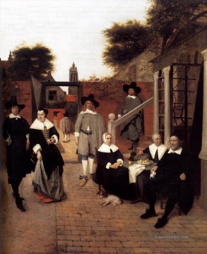  genre - Porträt einer Familie in einem Hof in Delft genre Pieter de Hooch